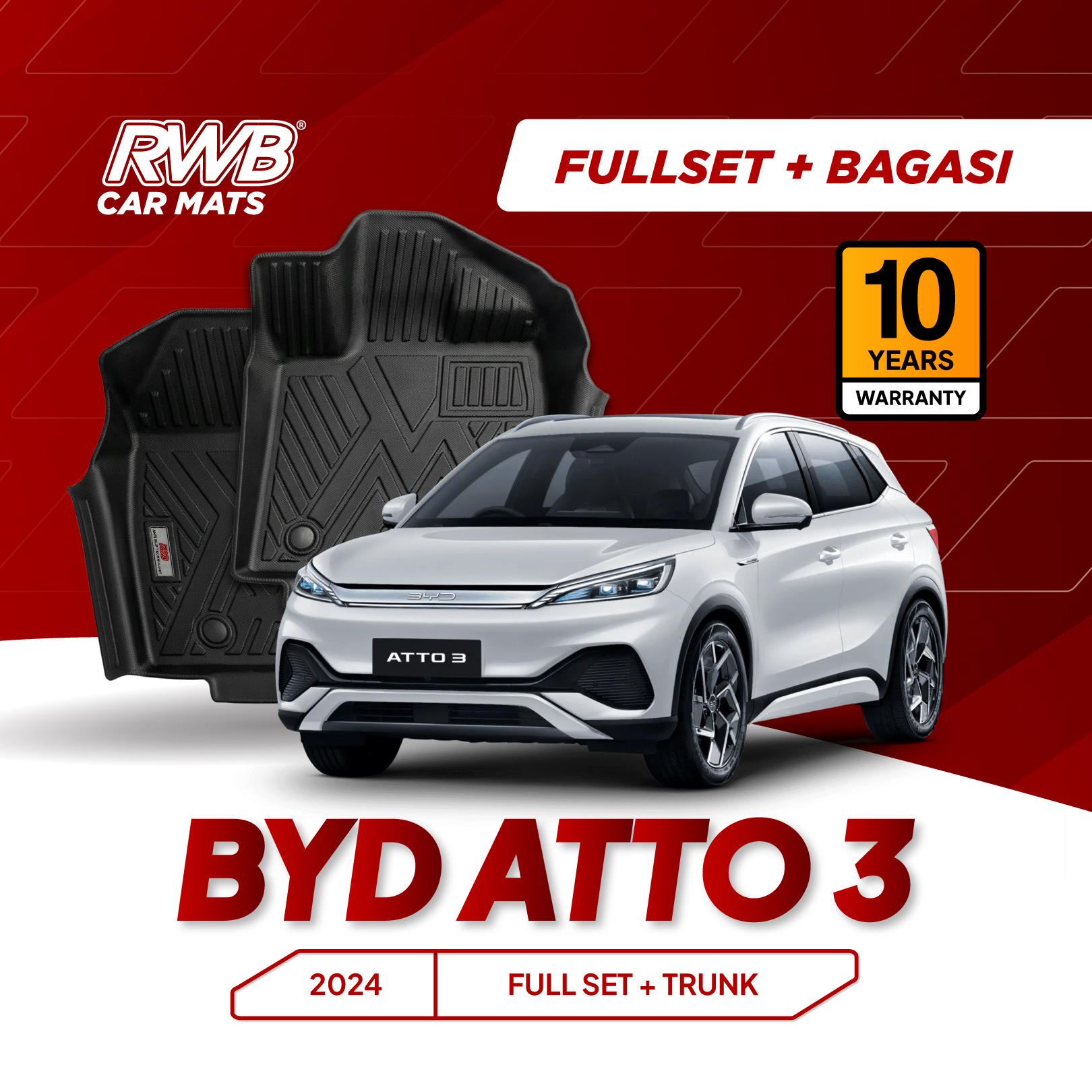 Karpet Mobil BYD ATTO 3 | TPE 4D Custom Fit Anti Slip Waterproof RWB