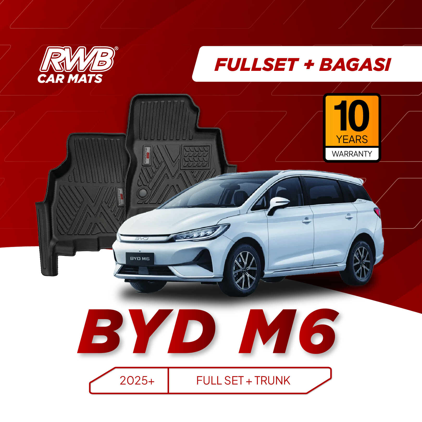 Karpet Mobil BYD M6 | TPE 4D Custom Fit Anti Slip Waterproof RWB